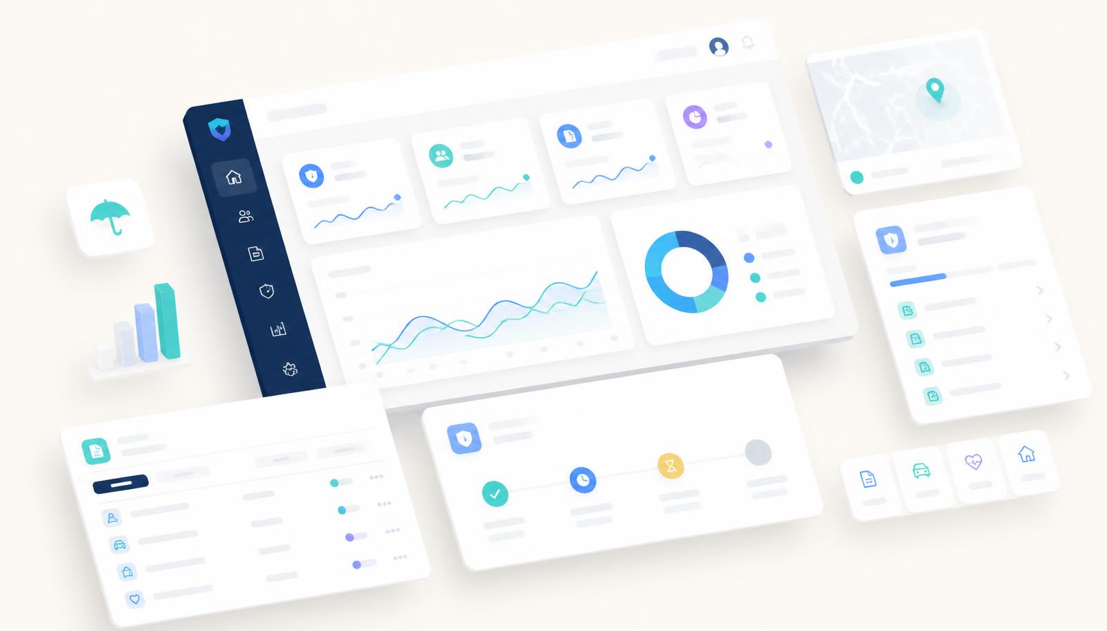 Covra dashboards showing policy production, claims and portfolio analytics